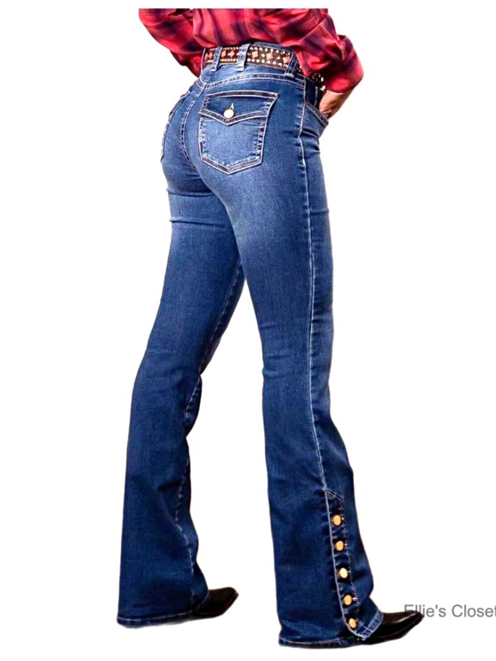 Buttoned Hem Bootcut Jeans Mid Waist Casual Pants